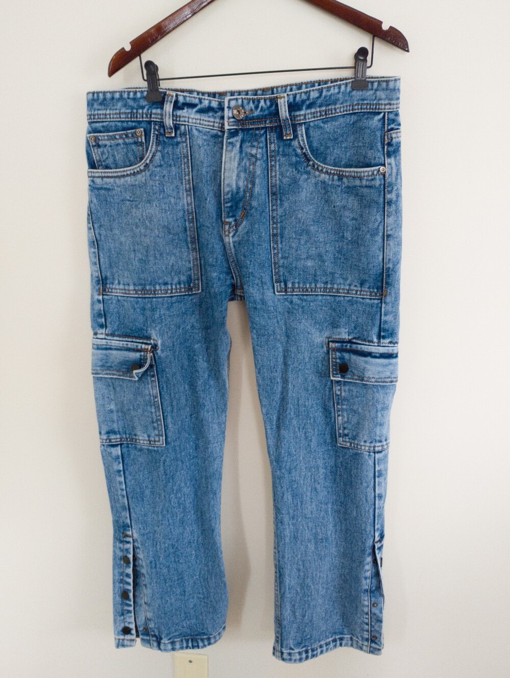 AMIRI Washed Cargo Jeans Size 34 Blue Acid Wash Snap Cuff Utility Pants